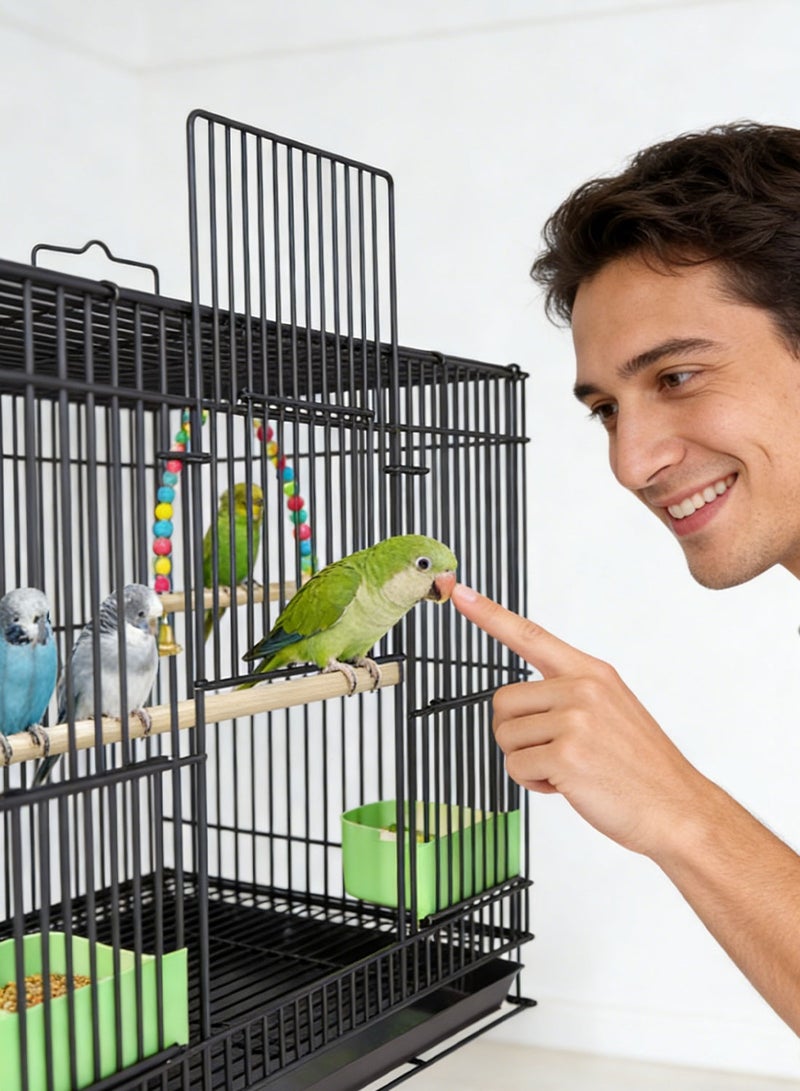 Kidle Portable Bird Cage Metal Parrot Cage Pigeon Cage with Feeding Bowls for 1-4 Birds - Image 4